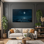 Stille Nacht Am Meer Mit Grossem Mond Und Felsigen Formationen