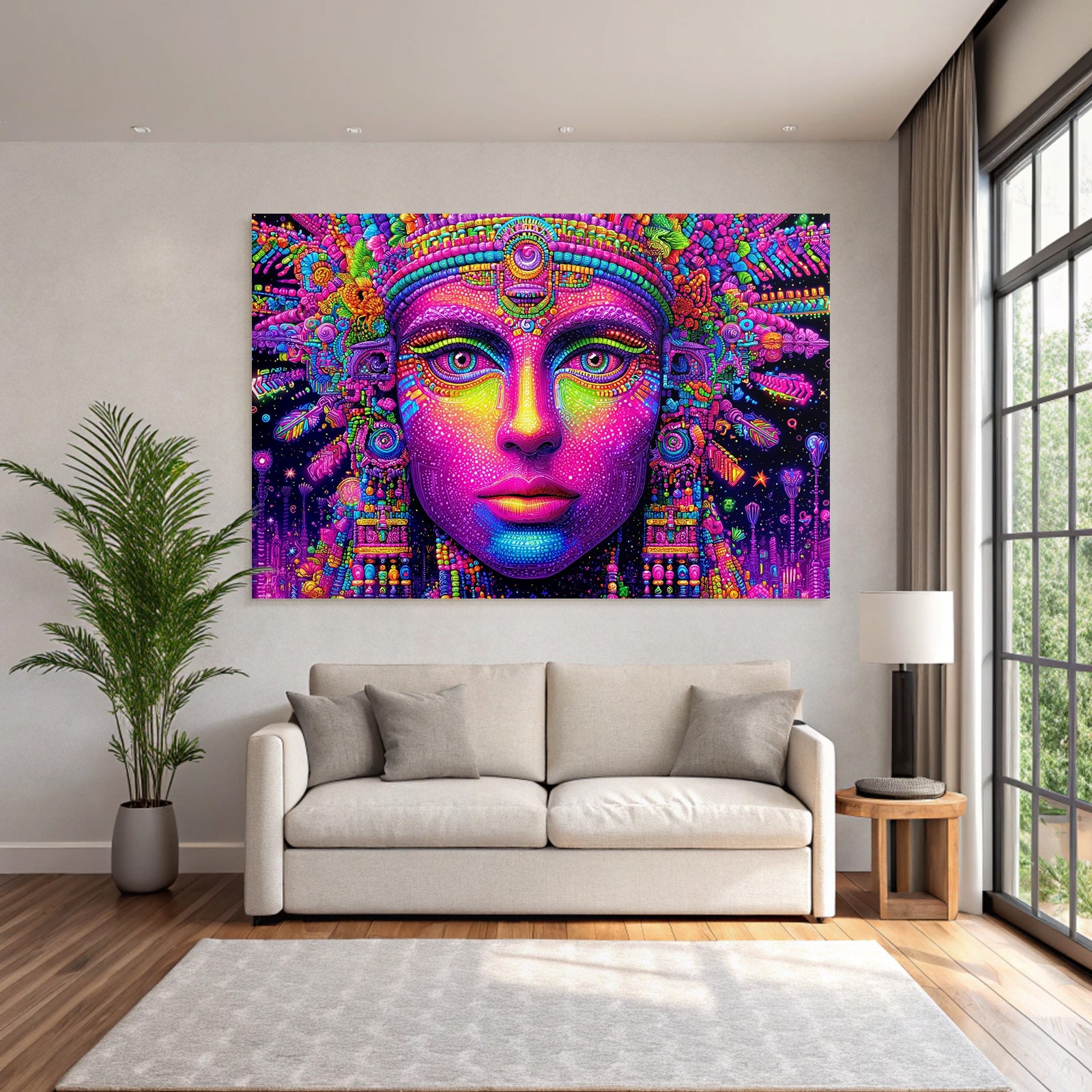Surreale Figur Der Spiritualität In Bunten Psychedelischen Mustern