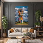 Bunter Kunstvoller Wasserturm Mit Dramatischem Himmel Und Landschaft