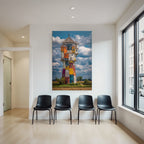 Bunter Kunstvoller Wasserturm Mit Dramatischem Himmel Und Landschaft