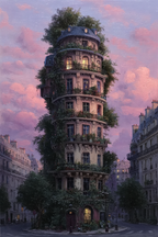 Fantastische Architektur Turm Mit Grünem Bewuchs Im Stadtumfeld Sonnenuntergang | Humor und Schraeges | Themen und Hobbys