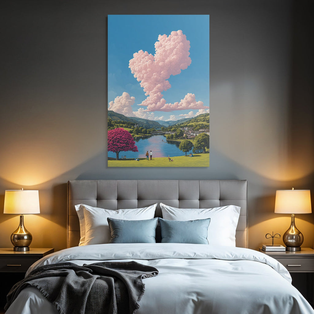 Friedliche Landschaft Mit Fluss Und Figuren