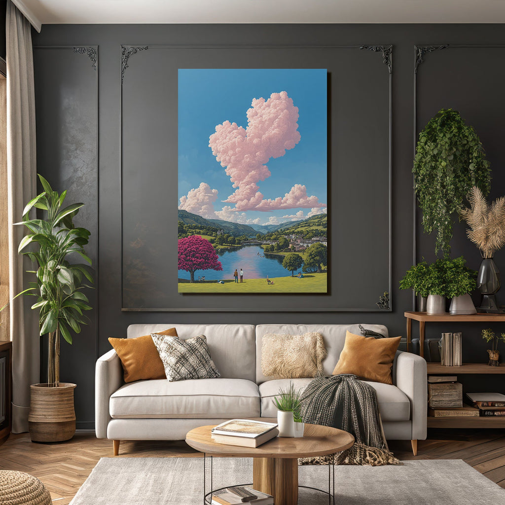 Friedliche Landschaft Mit Fluss Und Figuren