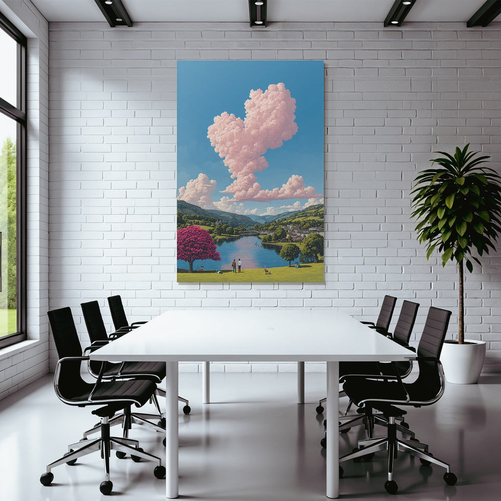 Friedliche Landschaft Mit Fluss Und Figuren