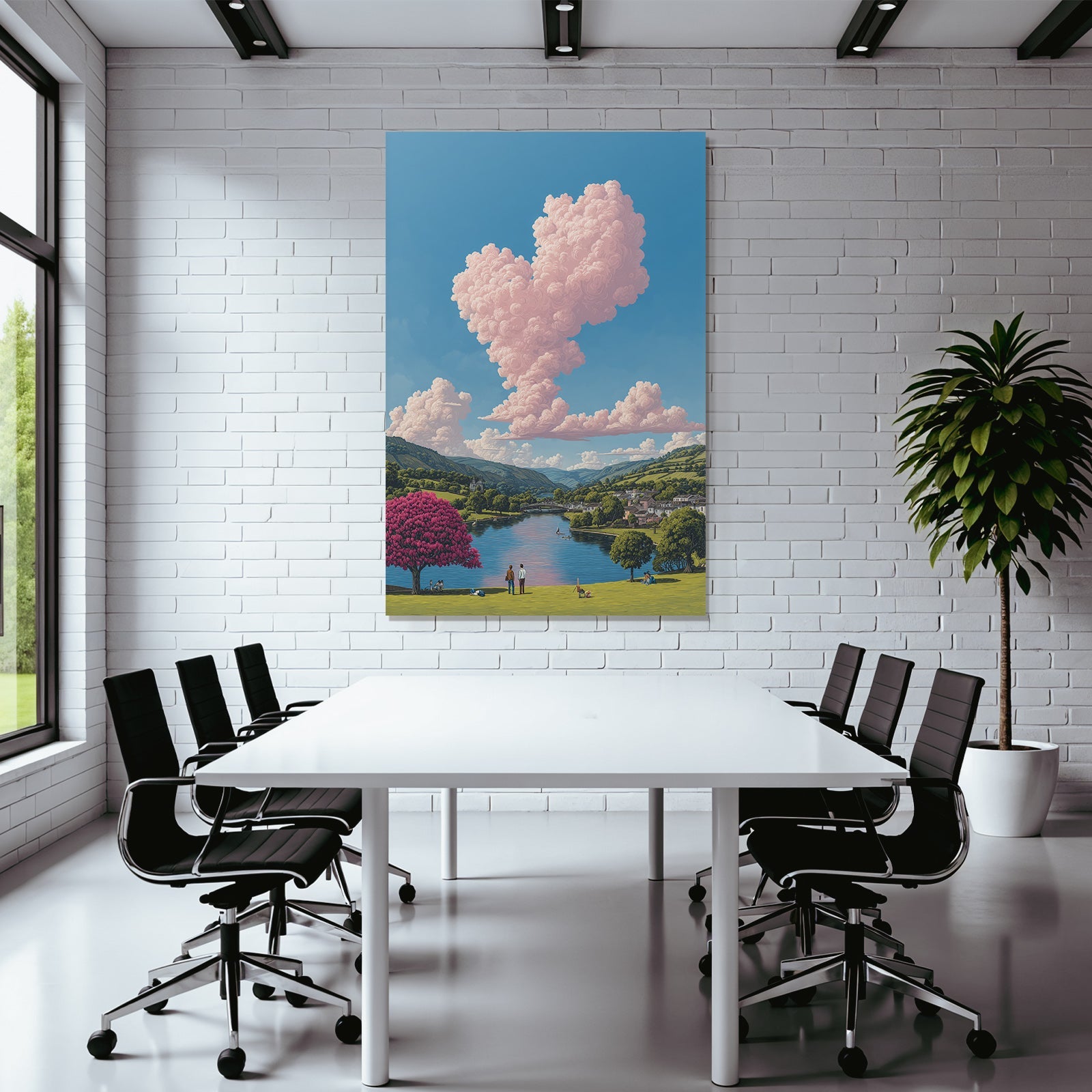 Friedliche Landschaft Mit Fluss Und Figuren