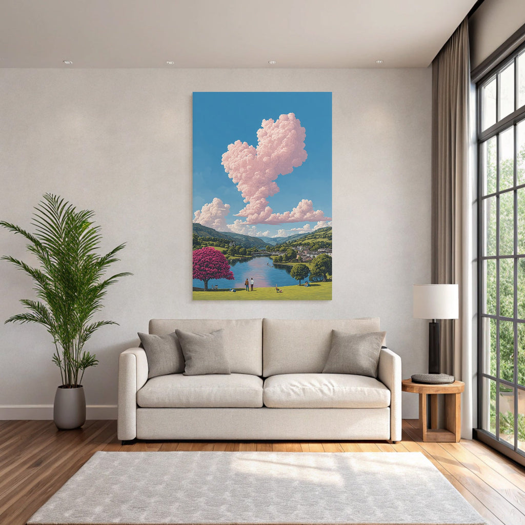 Friedliche Landschaft Mit Fluss Und Figuren