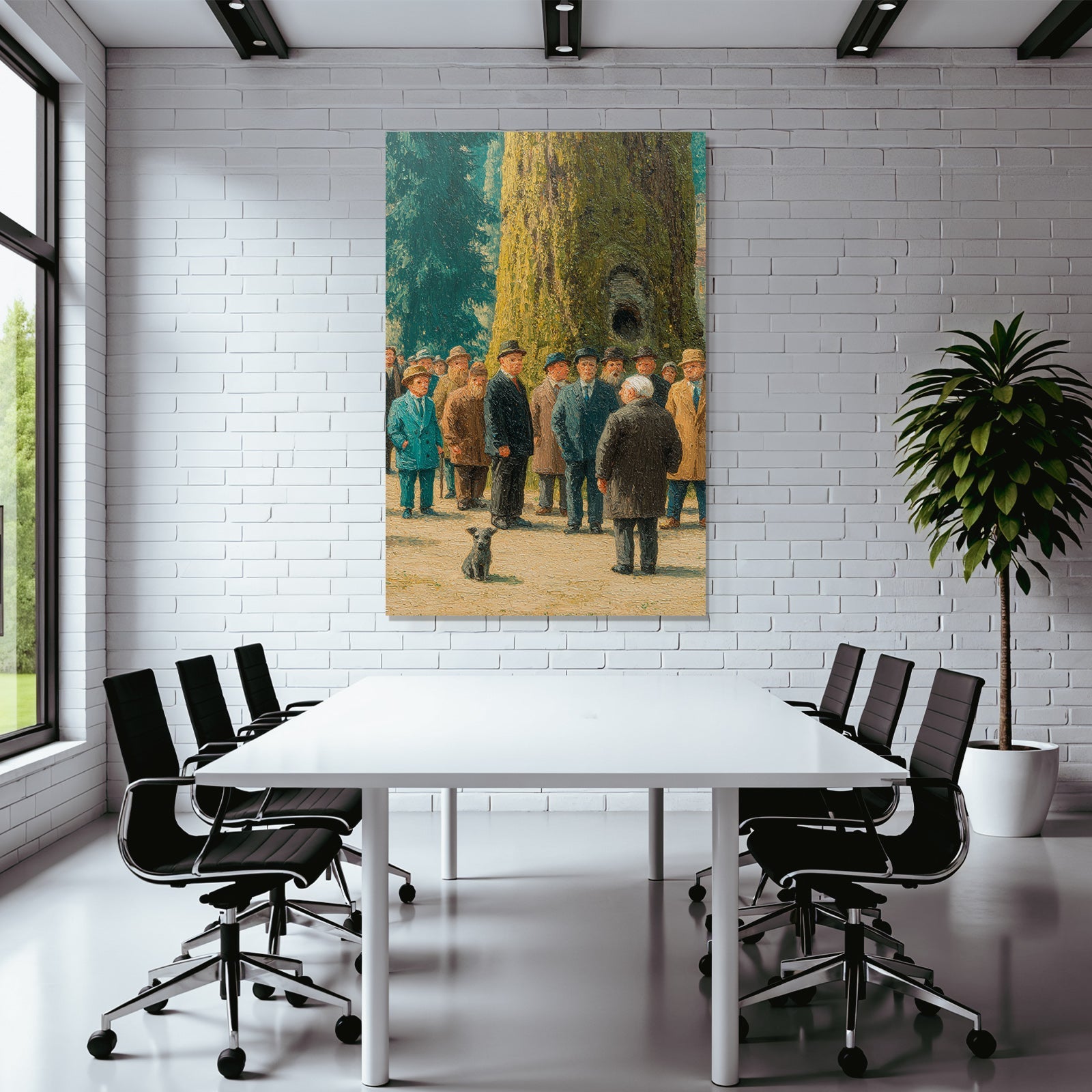 Gemeinschaft Um Einen Grossen Baum Mit Hund