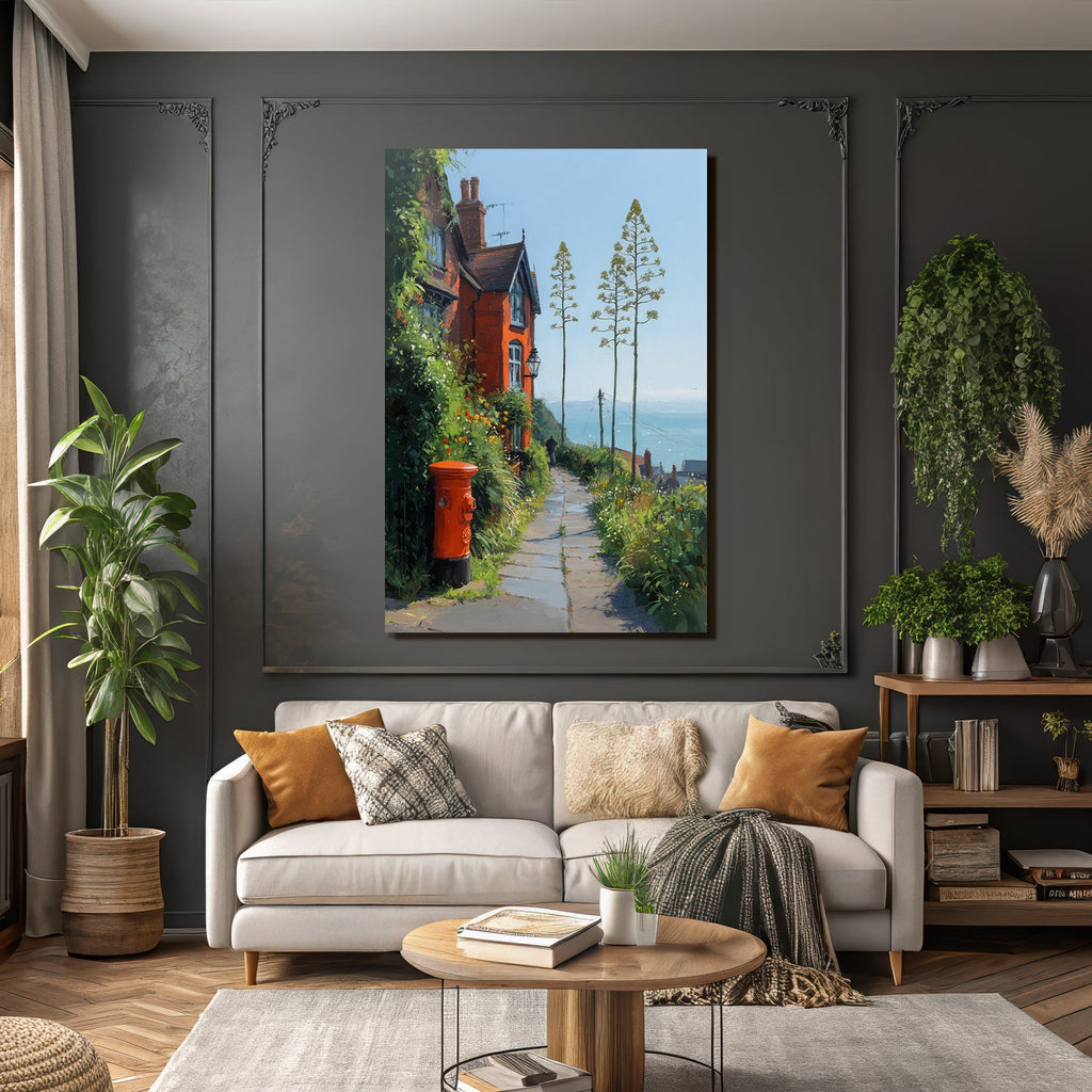 Idyllischer Path Zum Meer Rot Haus Rot Briefkasten Grünes Landschaft