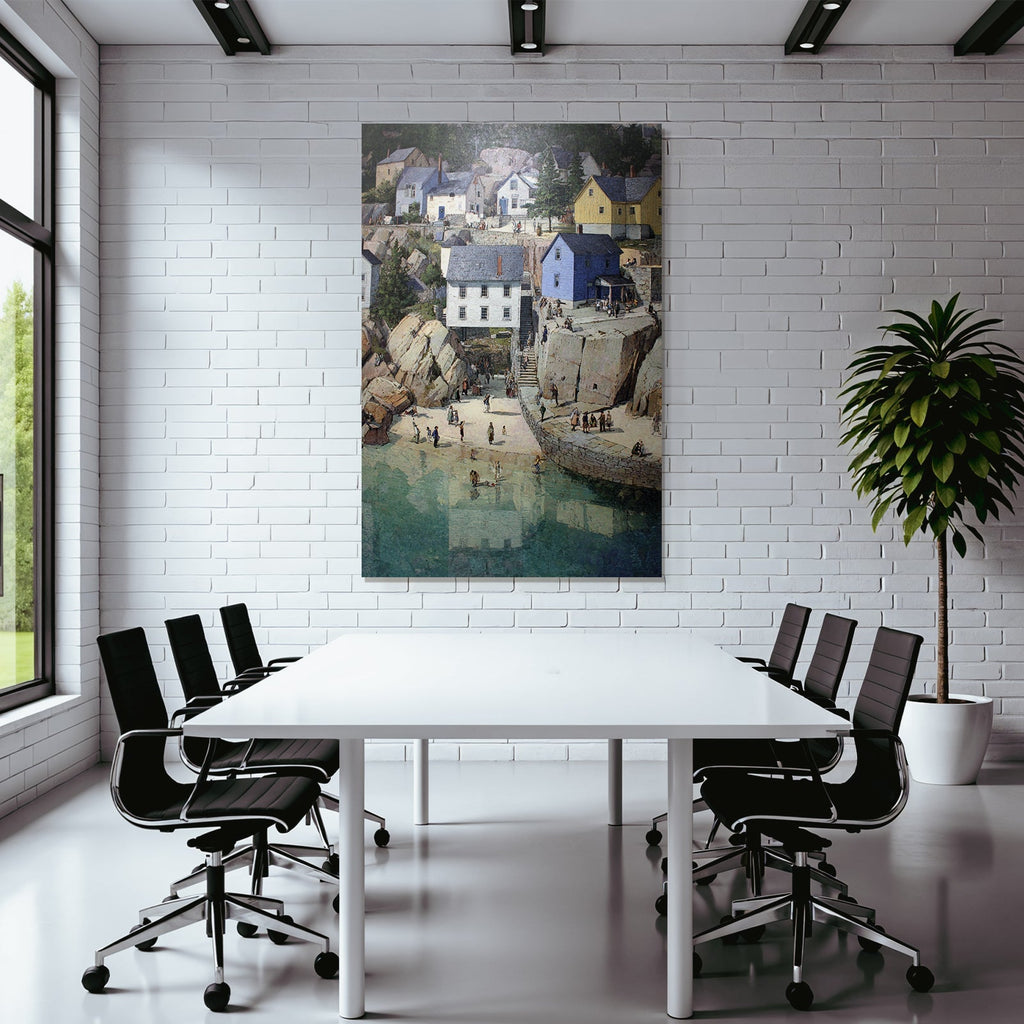 Bausteineinstellung mit Dorf und Meer