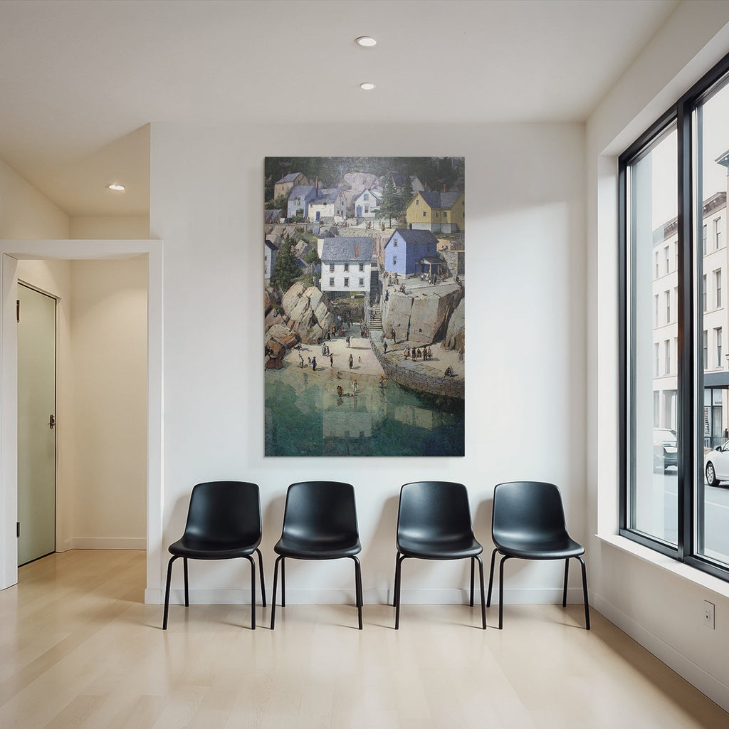 Bausteineinstellung mit Dorf und Meer