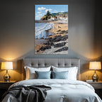 Küstenszene Mit Strand Und Felsen Häuser Im Hintergrund Meer Impressionistisch