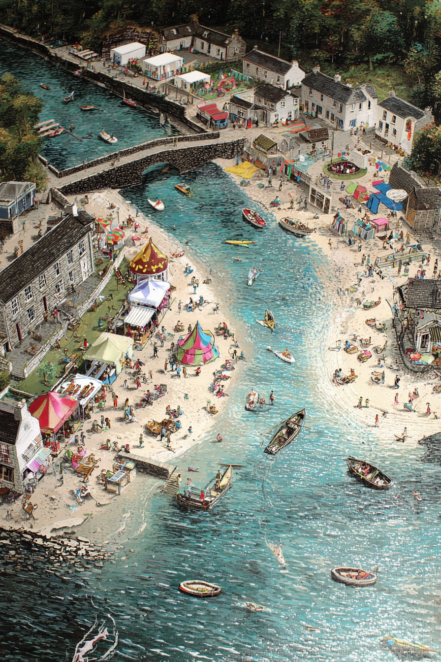 Lebhafte Küstenlandschaft Mit Strand Und Boote Festival | Humor und Schraeges | Themen und Hobbys