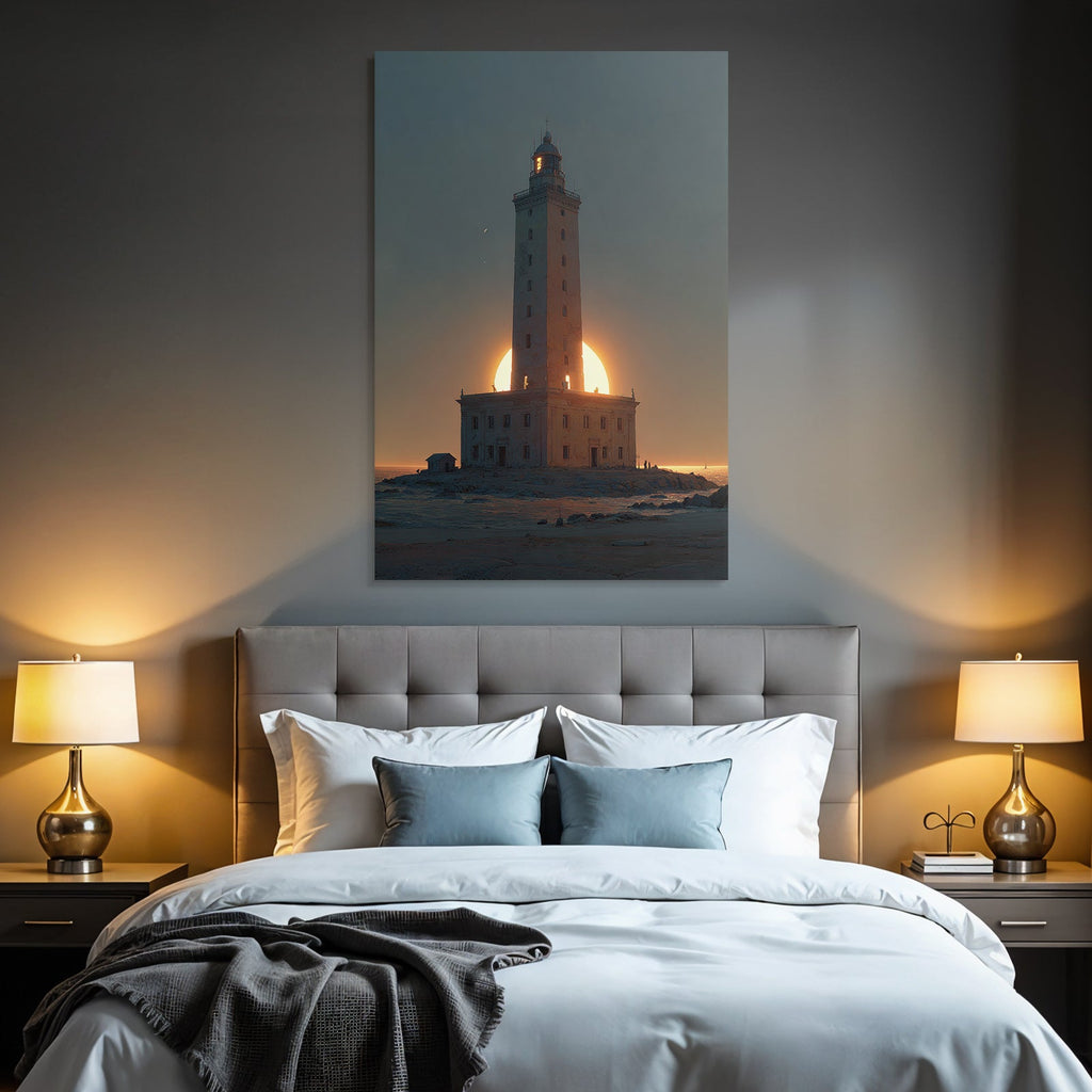 Lighthouse at sunset with silhouette effect