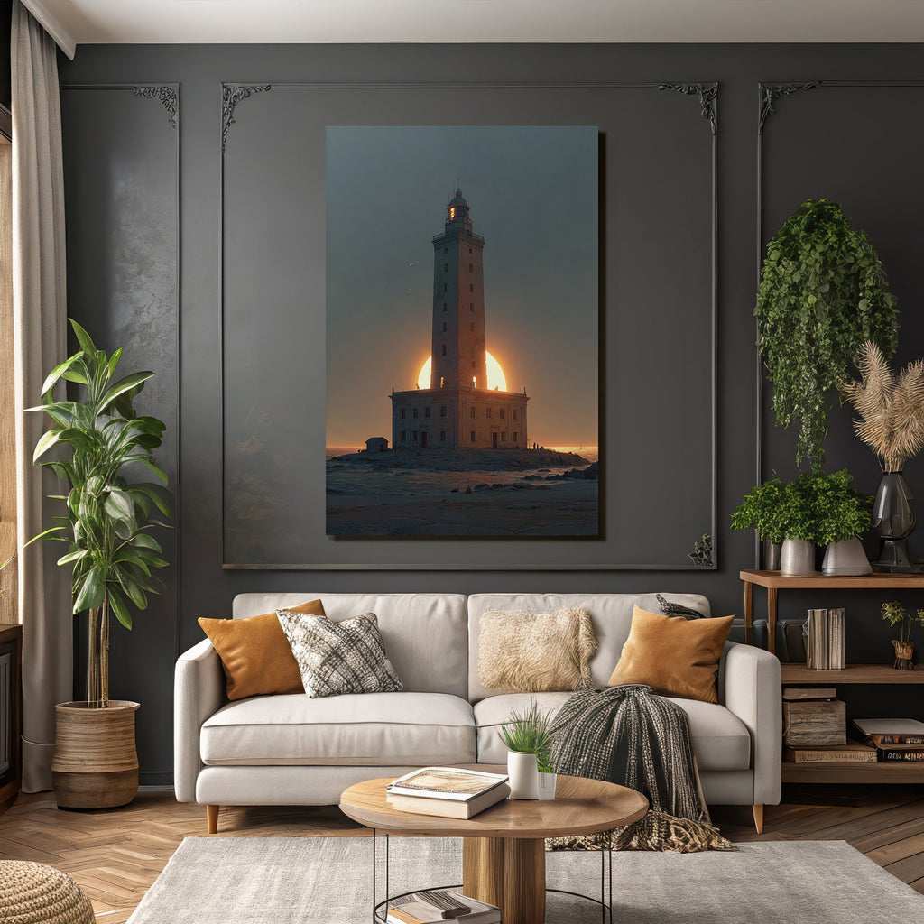 Lighthouse at sunset with silhouette effect
