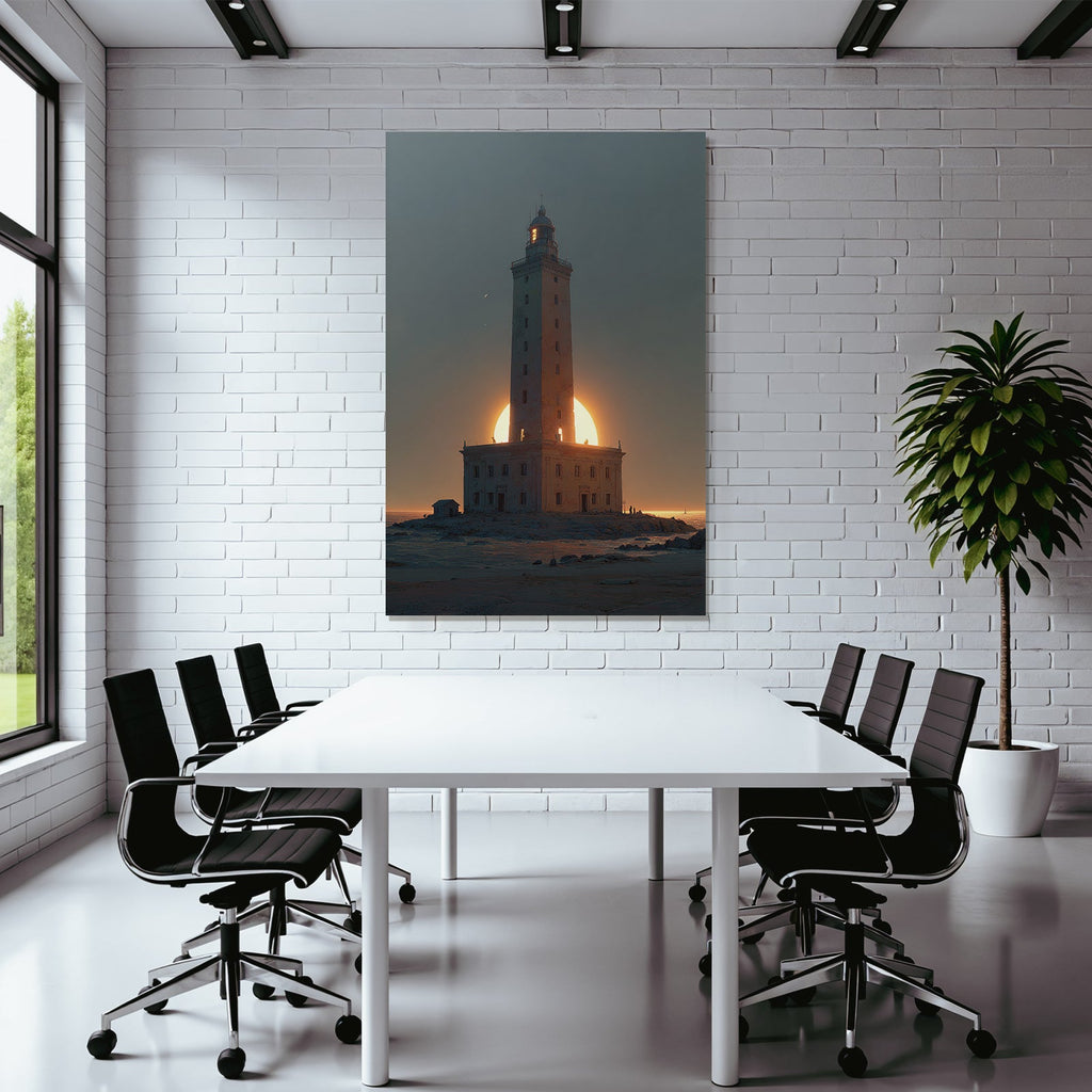 Lighthouse at sunset with silhouette effect