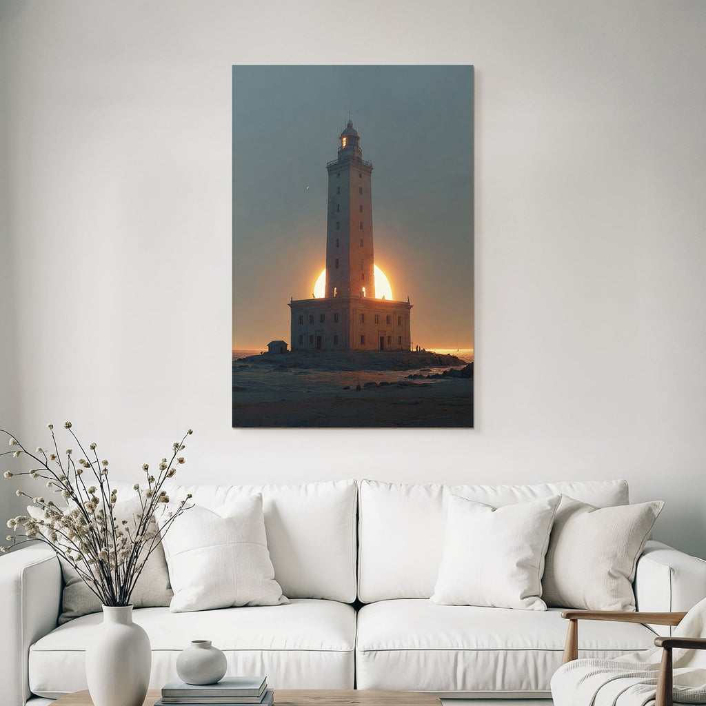 Lighthouse at sunset with silhouette effect