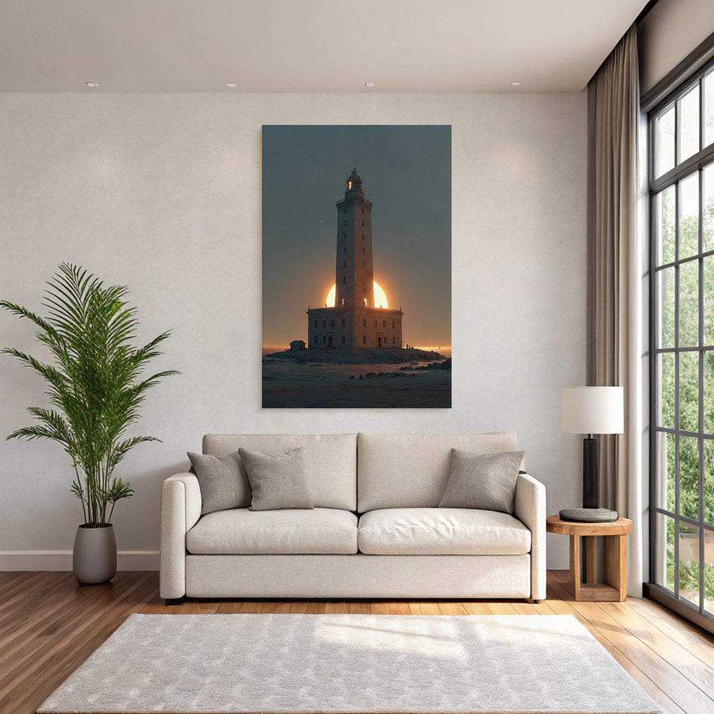 Lighthouse at sunset with silhouette effect