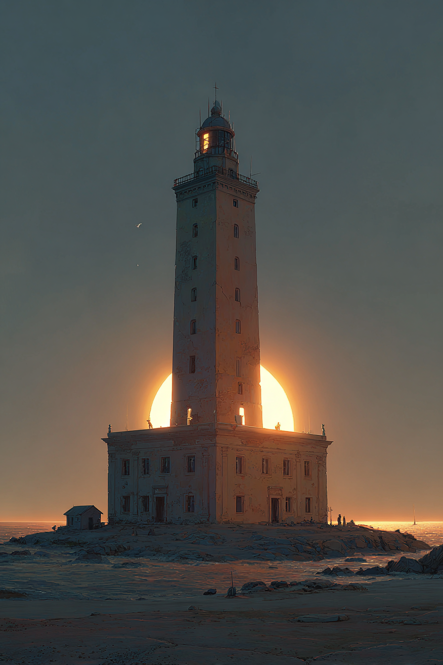 Leuchtturm Am Sonnenuntergang Mit Silhoütte Effekt | Humor und Schraeges | Themen und Hobbys