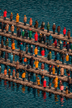 Stilisiertes Szenario Von F Figuren Auf Holzwegen Über Wasser In Vibranten Farben | Humor und Schraeges | Themen und Hobbys