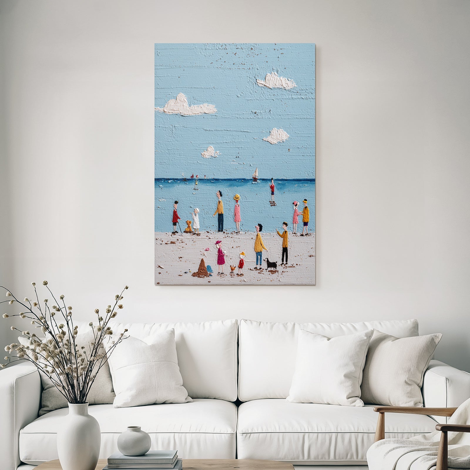 Strand Szene Mit Menschen Und Boote Wunderbarer Tag