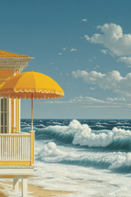 Szenische Strandansicht Mit Gelbem Regenschirm Am Ozean Balkon | Humor und Schraeges | Themen und Hobbys