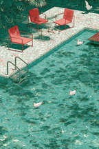 Turquoise Pool With Ducks And Red Chairs In Tropical Setting | Humor und Schraeges | Themen und Hobbys