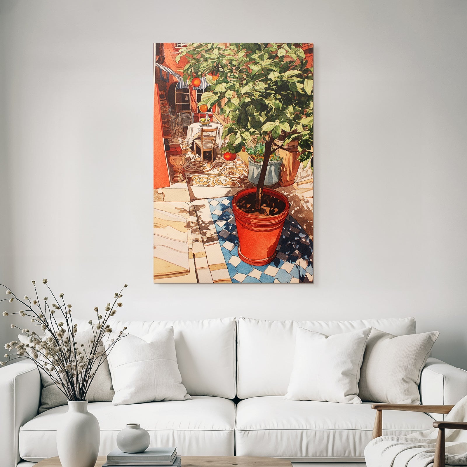 Wunderschöne Garten Szene Mit Orangenbaum Und Früchte Auf Esserie