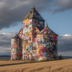 Bunte Graffiti Gebäude Kreative Architektur Mit Himmel Und Feld | Humor und Schraeges | Themen und Hobbys