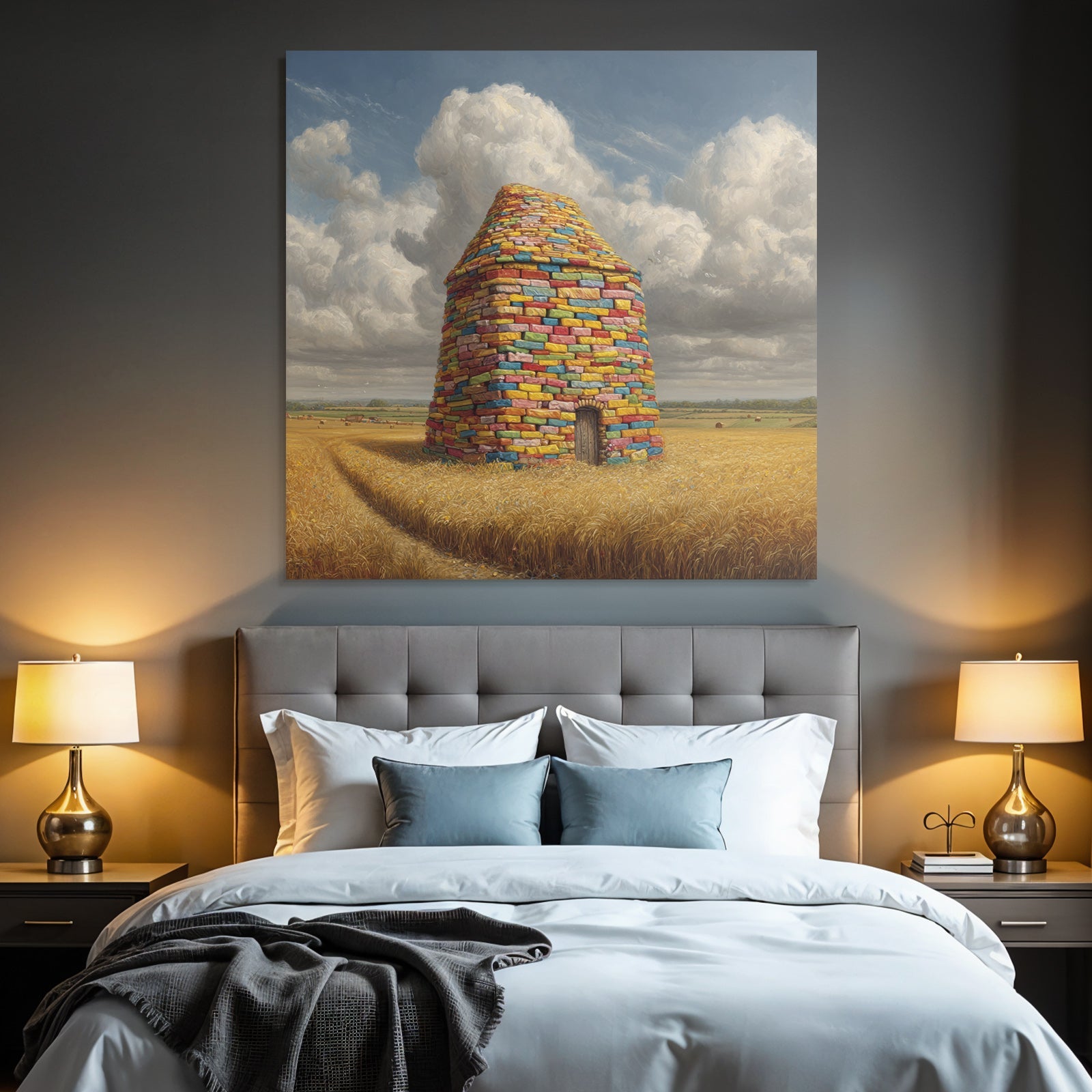 Bunte Turm Im Goldenen Weizenfeld Unter Wolkigem Himmel