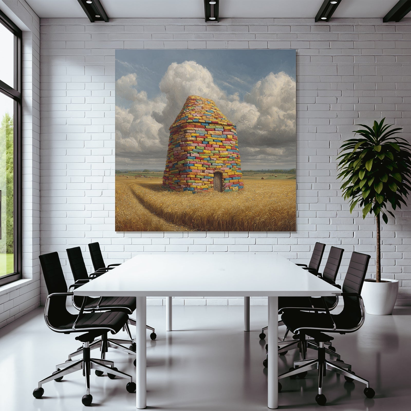 Bunte Turm Im Goldenen Weizenfeld Unter Wolkigem Himmel