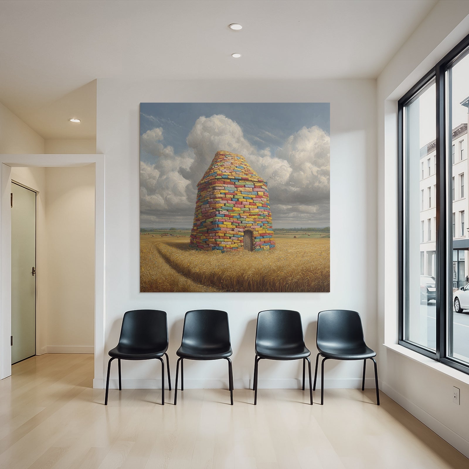 Bunte Turm Im Goldenen Weizenfeld Unter Wolkigem Himmel