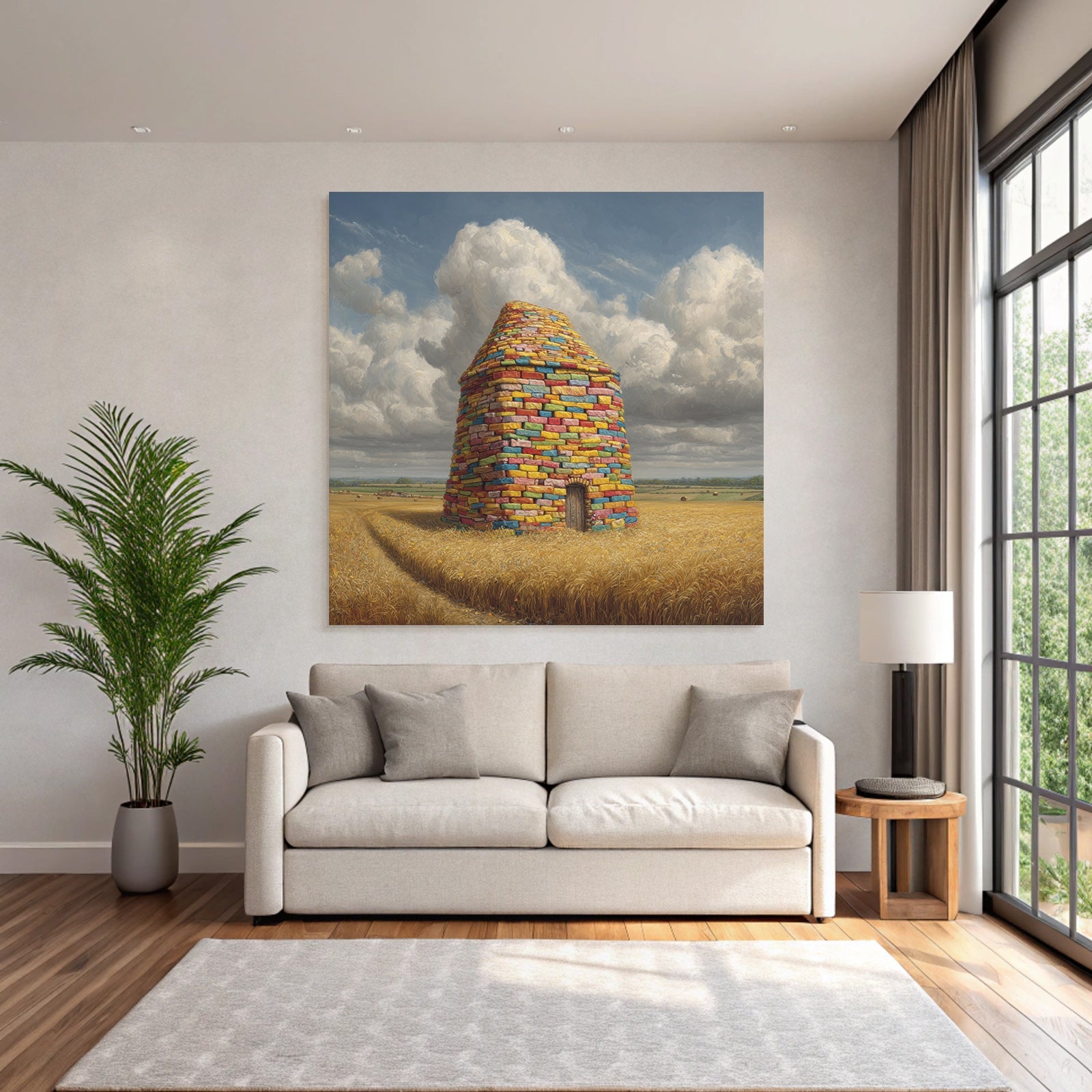 Bunte Turm Im Goldenen Weizenfeld Unter Wolkigem Himmel