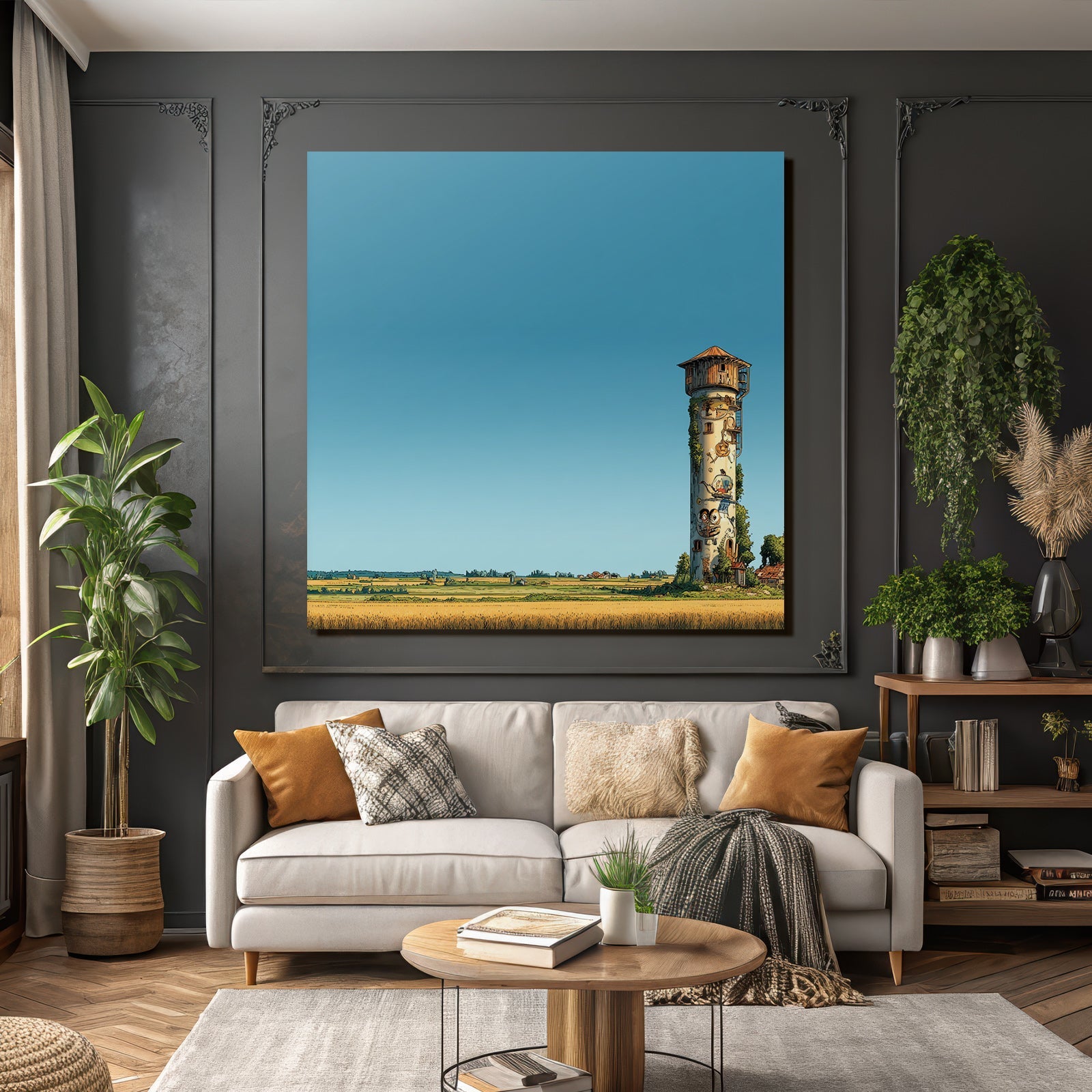 Cartoonischer Weisser Turm In Ländlicher Landlandschaft Storybuch Effekt