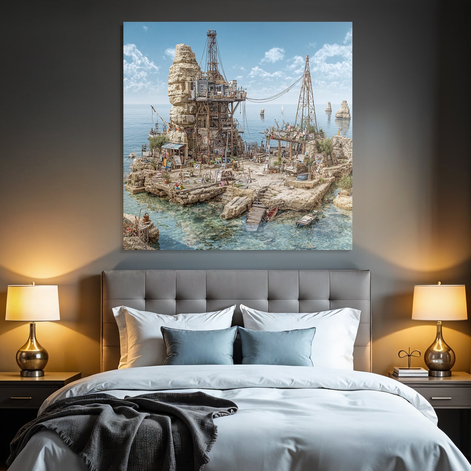 Coastal Scenery Rugged Cliffs Industrial Art Space Vibrant Greenery