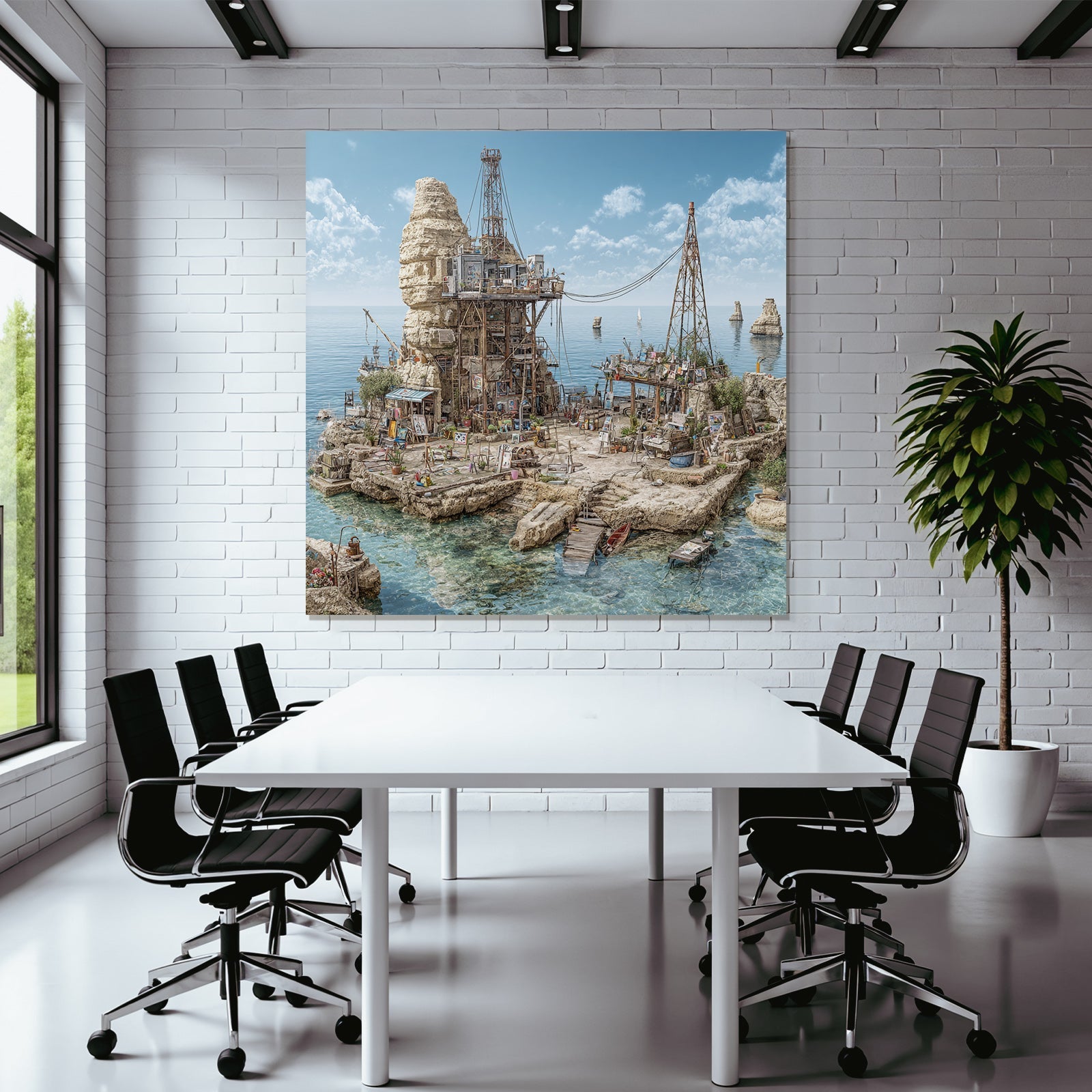 Coastal Scenery Rugged Cliffs Industrial Art Space Vibrant Greenery