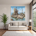 Coastal Scenery Rugged Cliffs Industrial Art Space Vibrant Greenery