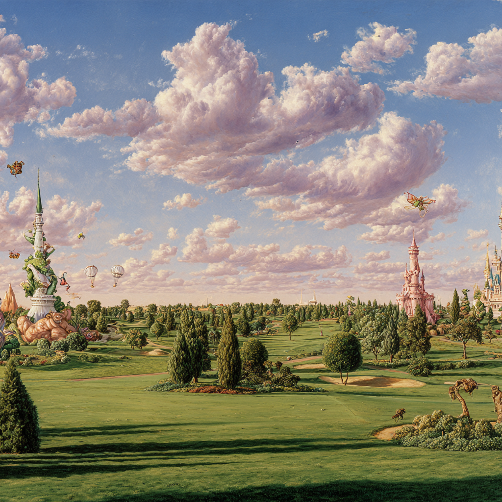 Fantastische Landschaft Mit Architektur Grünen Hot Air Balloons Und Butterflies | Humor und Schraeges | Themen und Hobbys