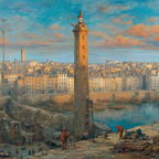 Historische Szene Baustelle Hafenstadt Mit Turm Arbeiter Impressionismus | Humor und Schraeges | Themen und Hobbys