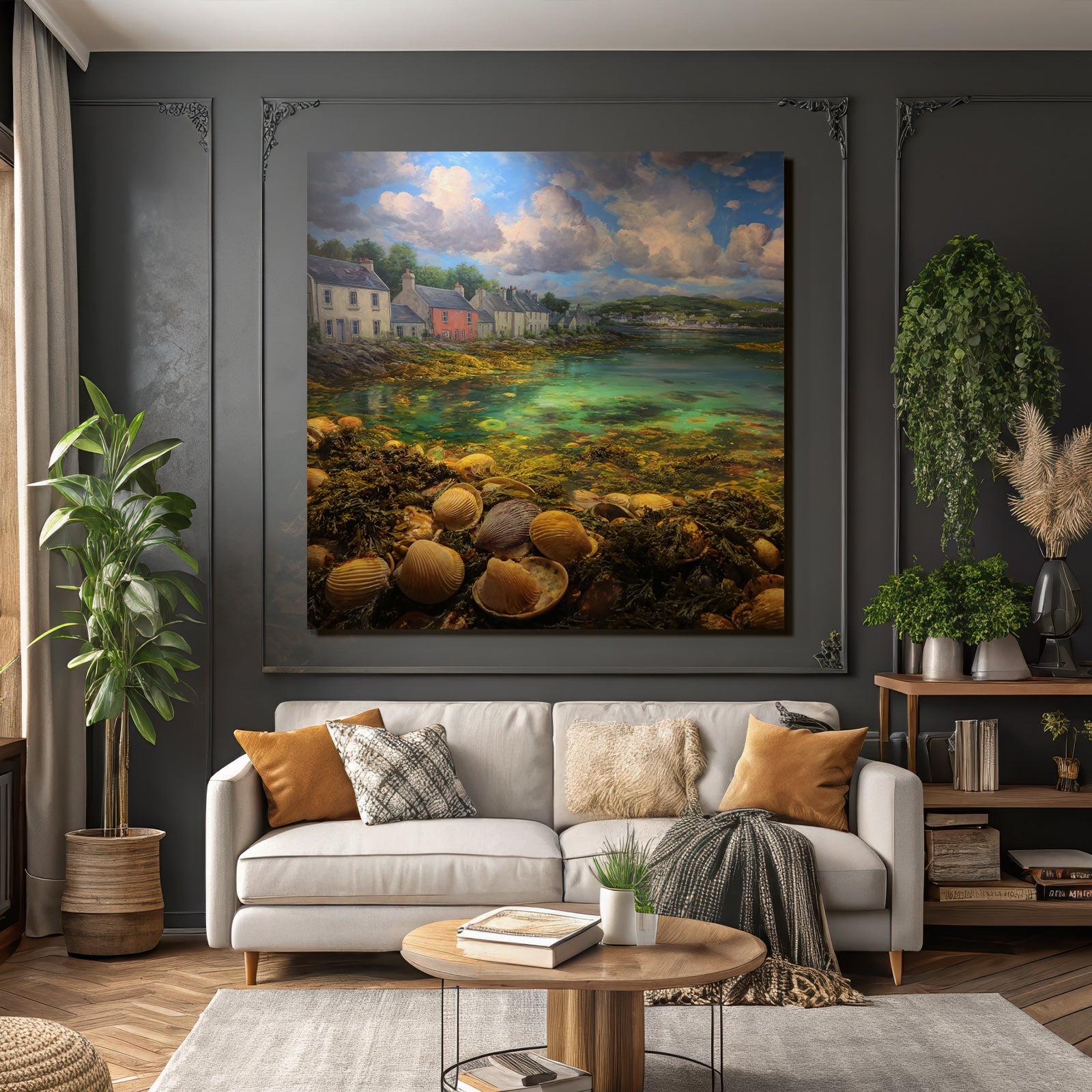 Küstenschönheit Meereslandschaft Seashells Farbige Häuser