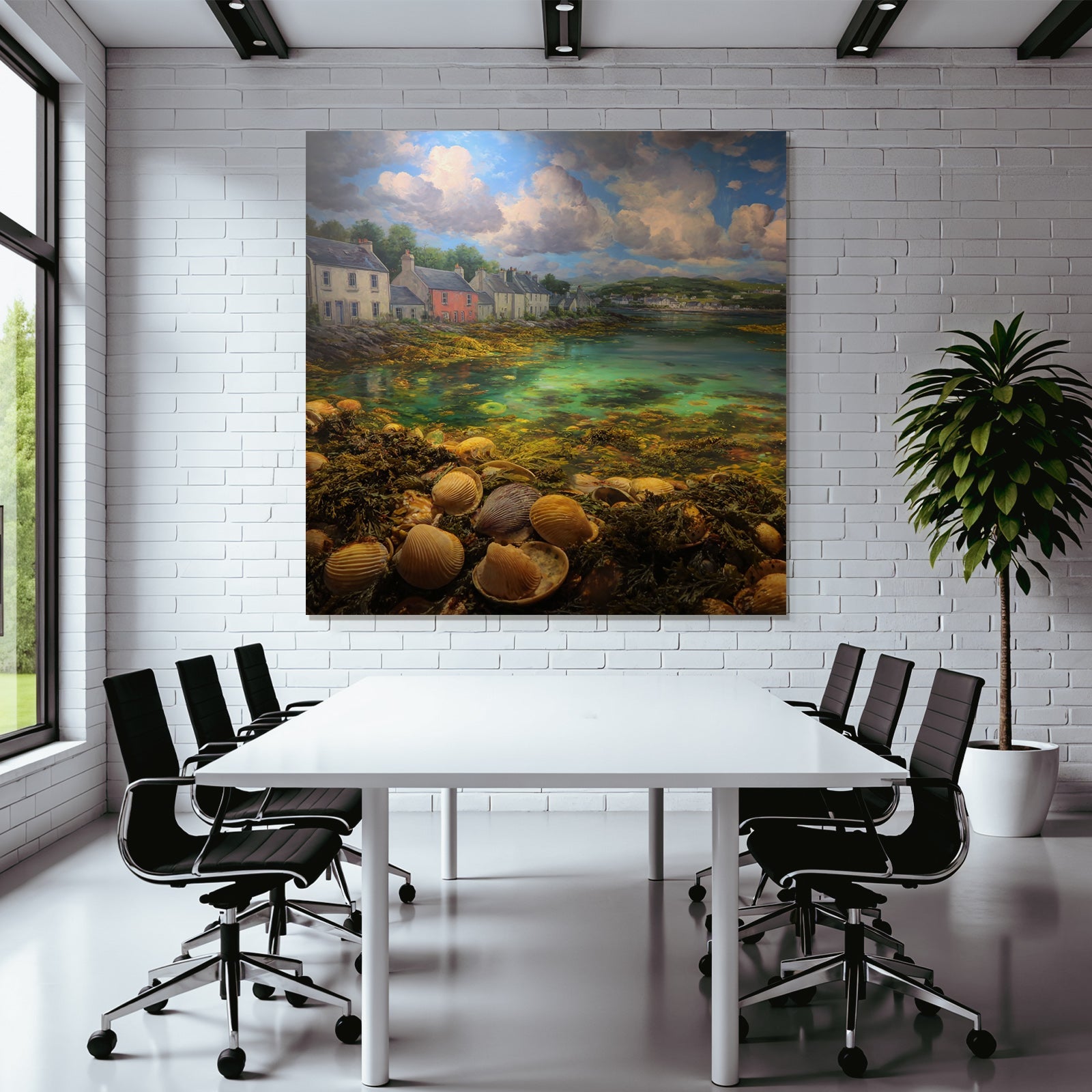 Küstenschönheit Meereslandschaft Seashells Farbige Häuser