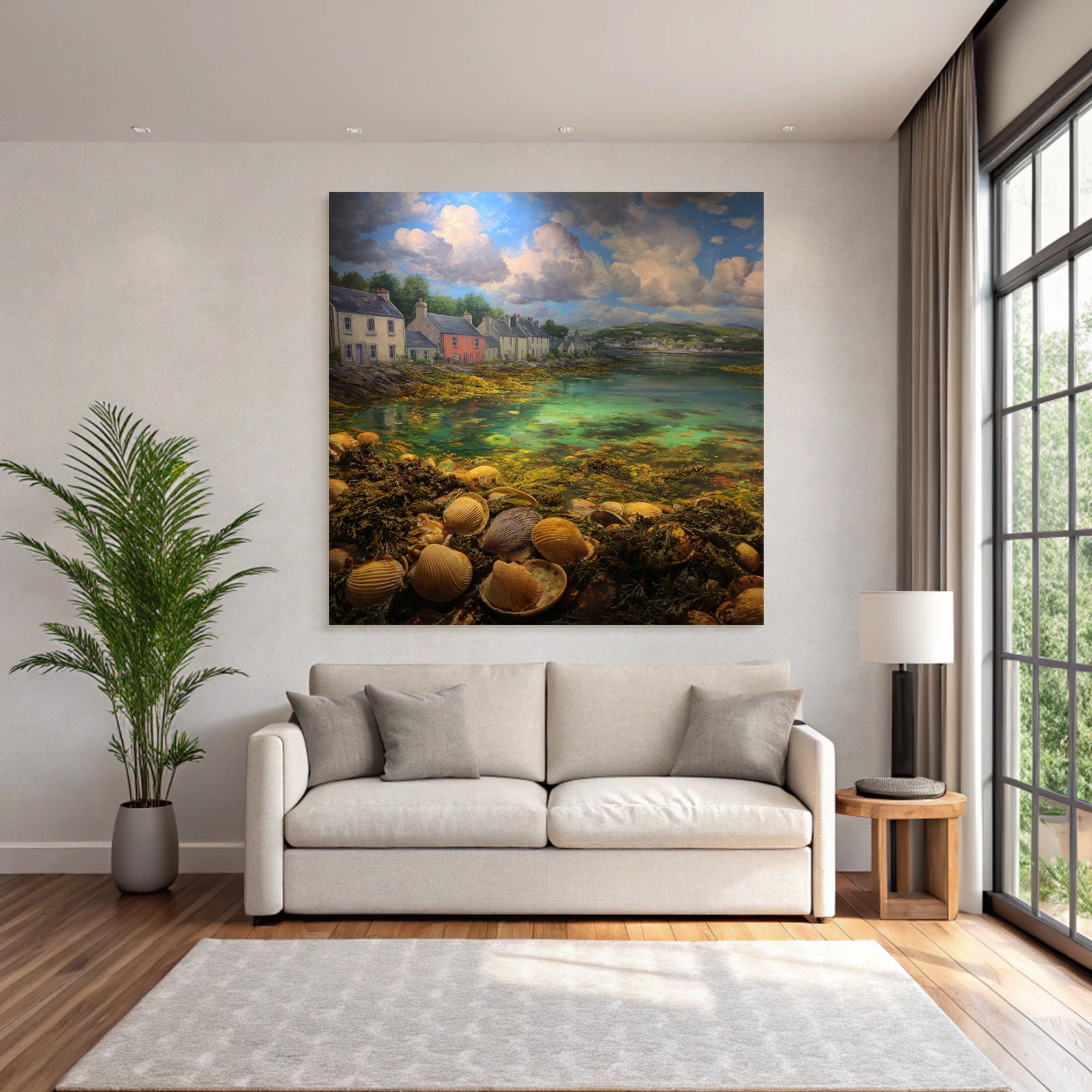 Küstenschönheit Meereslandschaft Seashells Farbige Häuser