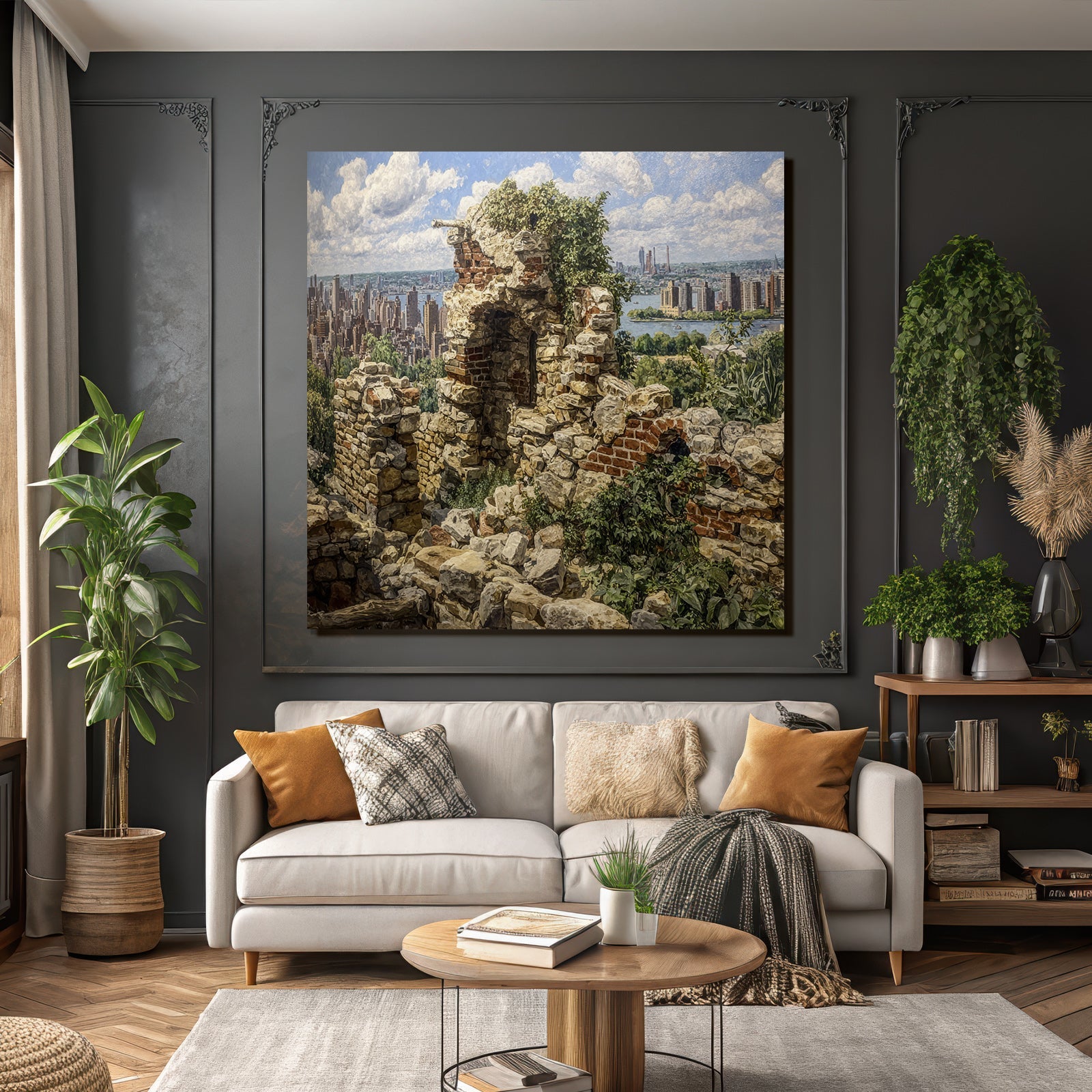 Landschaft Ruinen Und Stadtskyline Natur Vs Stadt