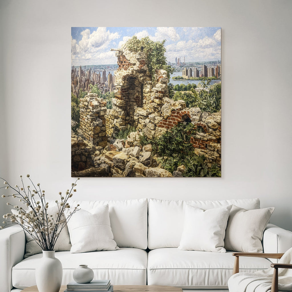 Landschaft Ruinen Und Stadtskyline Natur Vs Stadt