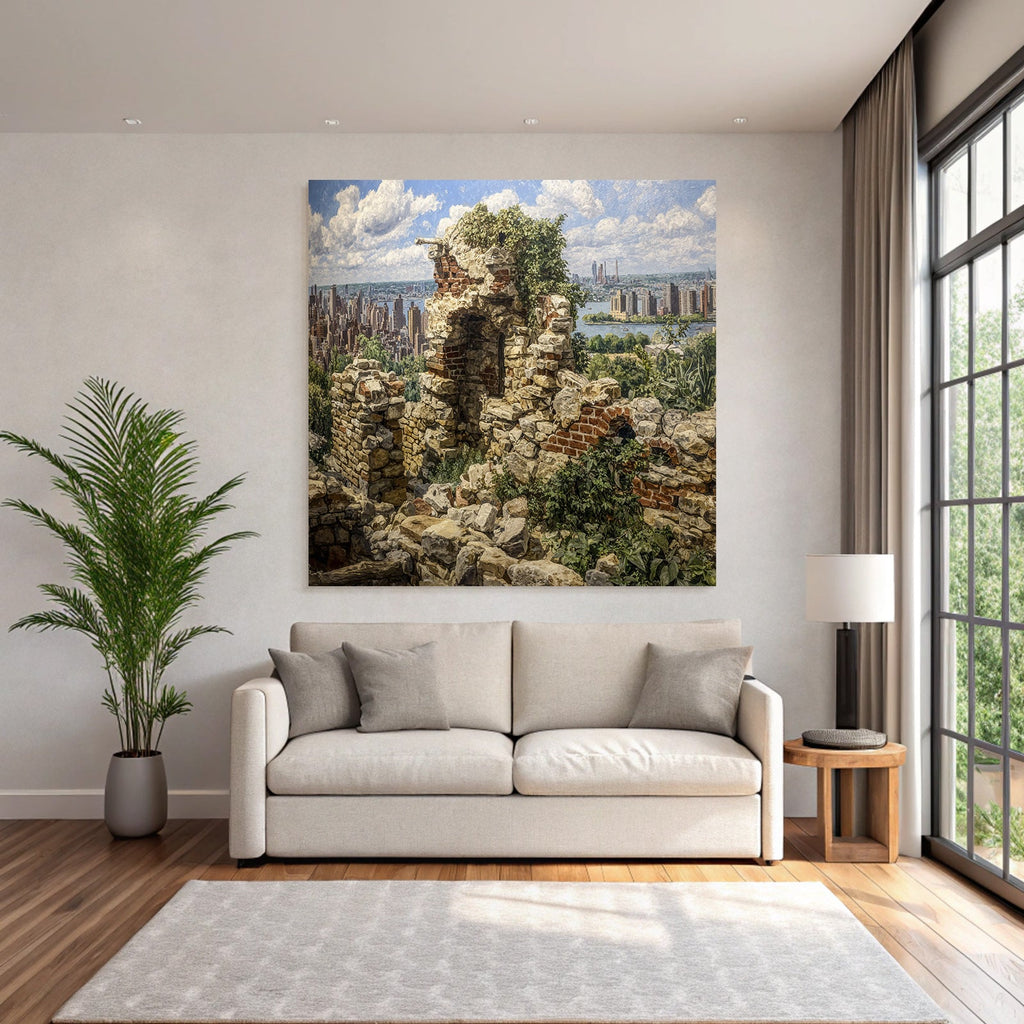 Landschaft Ruinen Und Stadtskyline Natur Vs Stadt