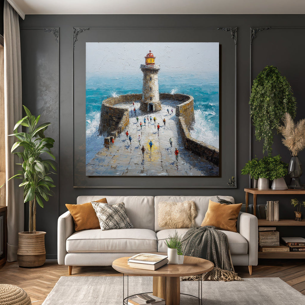 Leuchtturm Und Wellen Am Pier Szenische Aussicht Das Mehr