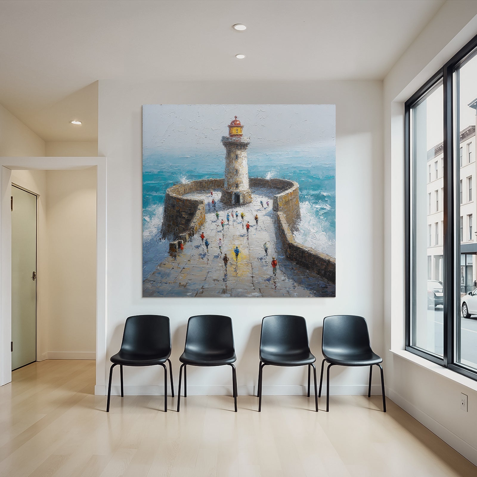 Leuchtturm Und Wellen Am Pier Szenische Aussicht Das Mehr