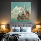 Picturesque coastal landscape Colorful buildings Rocks Sea