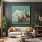 Picturesque coastal landscape Colorful buildings Rocks Sea