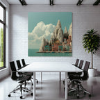Picturesque coastal landscape Colorful buildings Rocks Sea