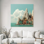 Picturesque coastal landscape Colorful buildings Rocks Sea